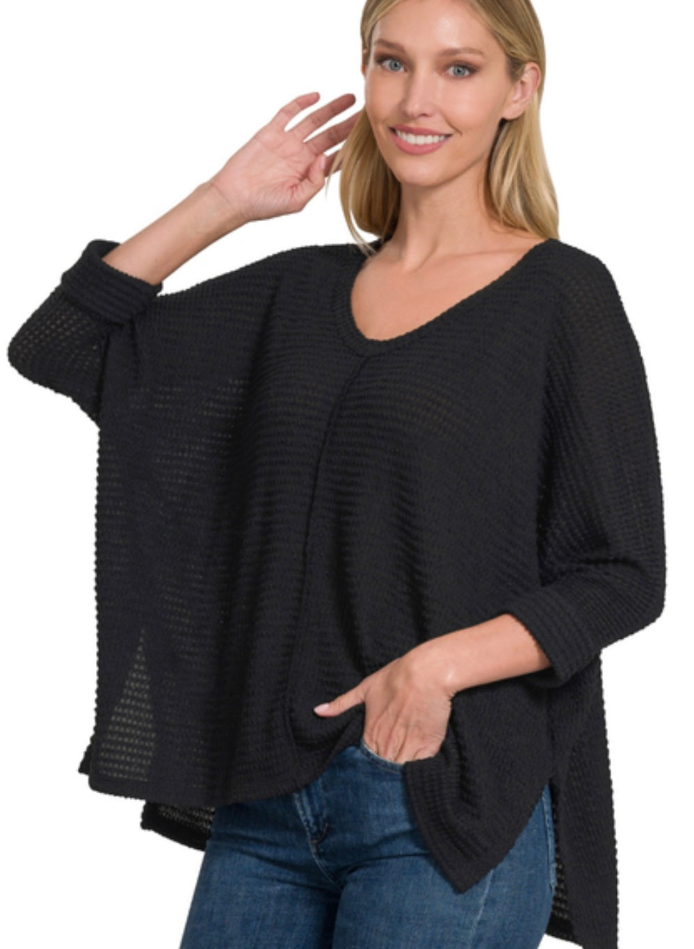 3/4 Sleeve Waffle Knit (3 Colors)