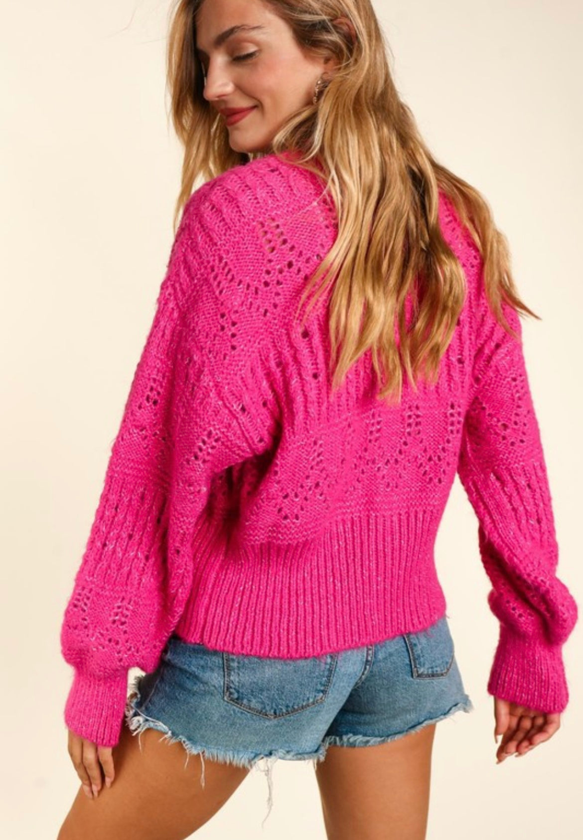 Fuchsia Knit Button Cardigan