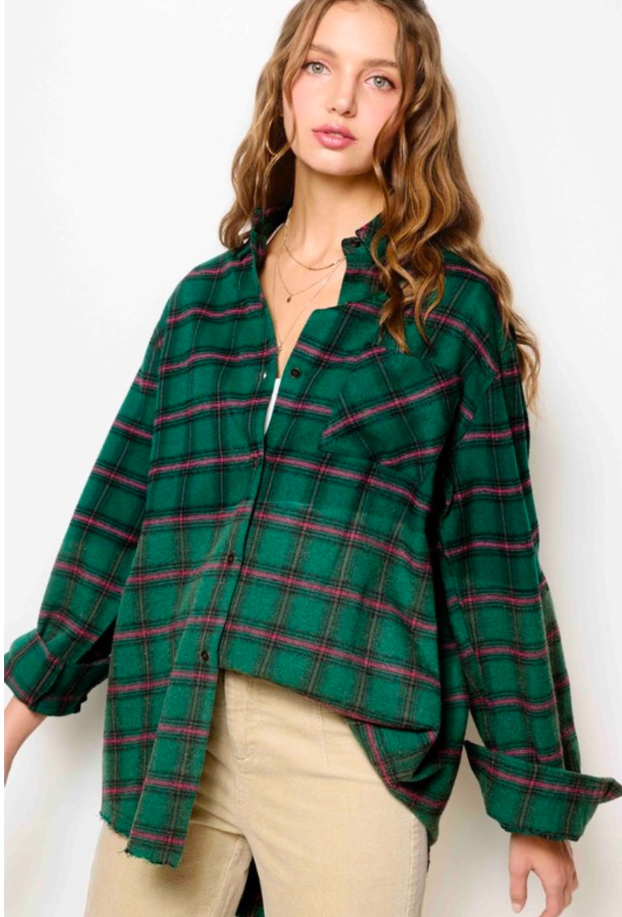 Green Plaid Button Up
