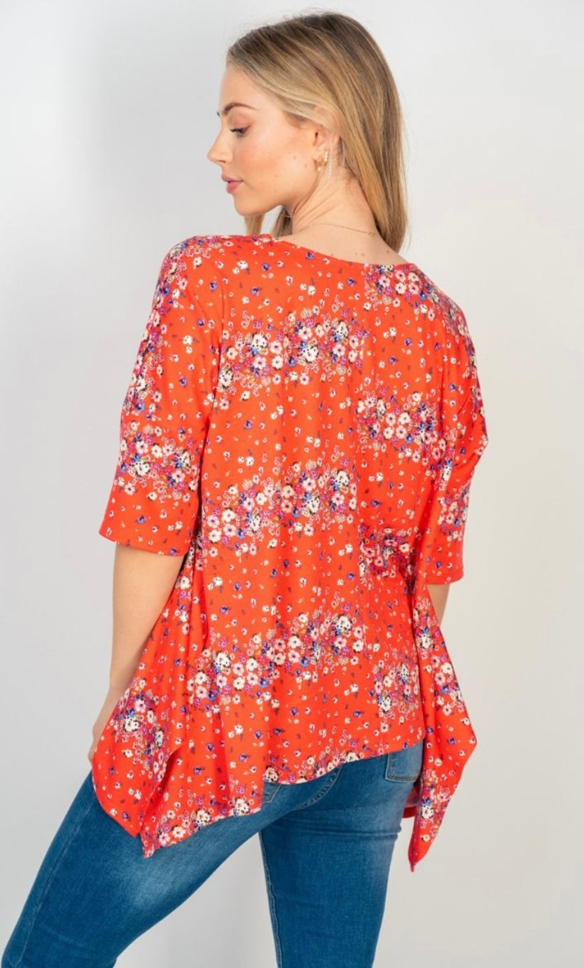 Red Floral Stripe Top
