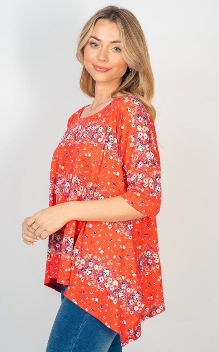 Red Floral Stripe Top