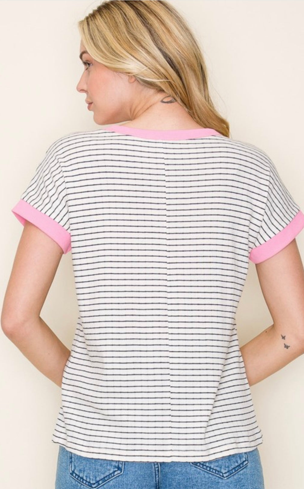 Pointelle Striped Short Sleeve (2 Colors)