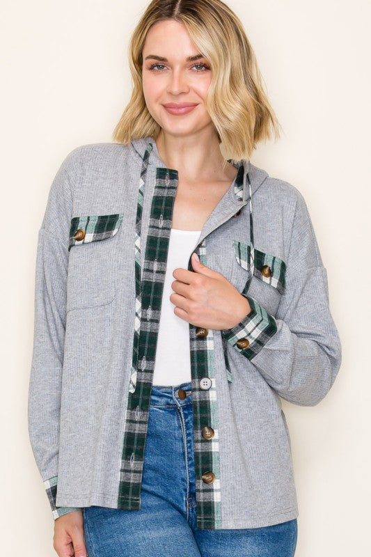 Heather Grey / Plaid Button Up