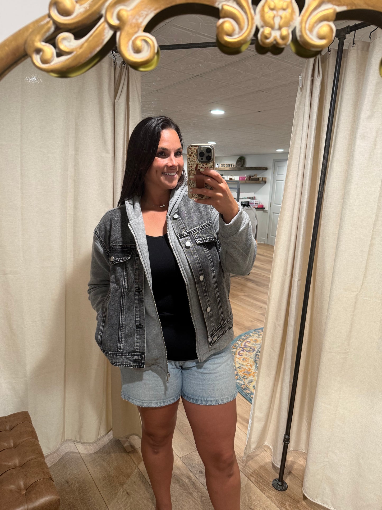 Black Denim Zip Up Jacket