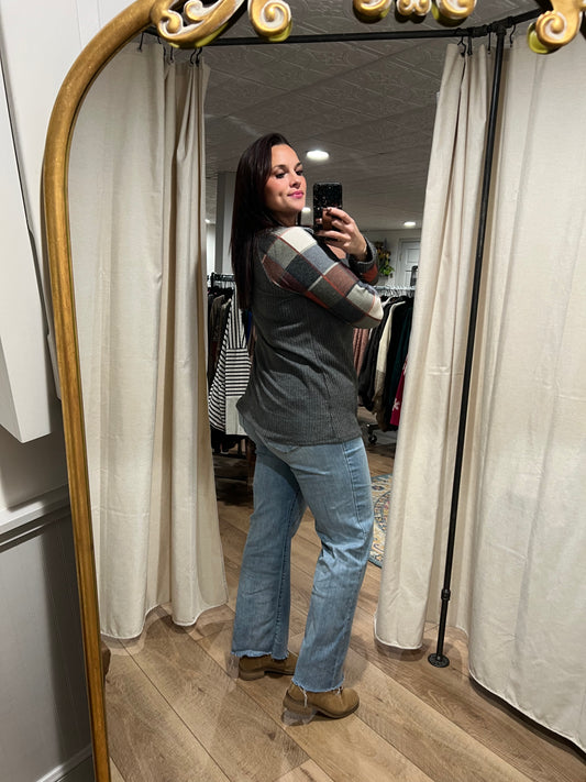 Charcoal Waffle Knit with Plaid