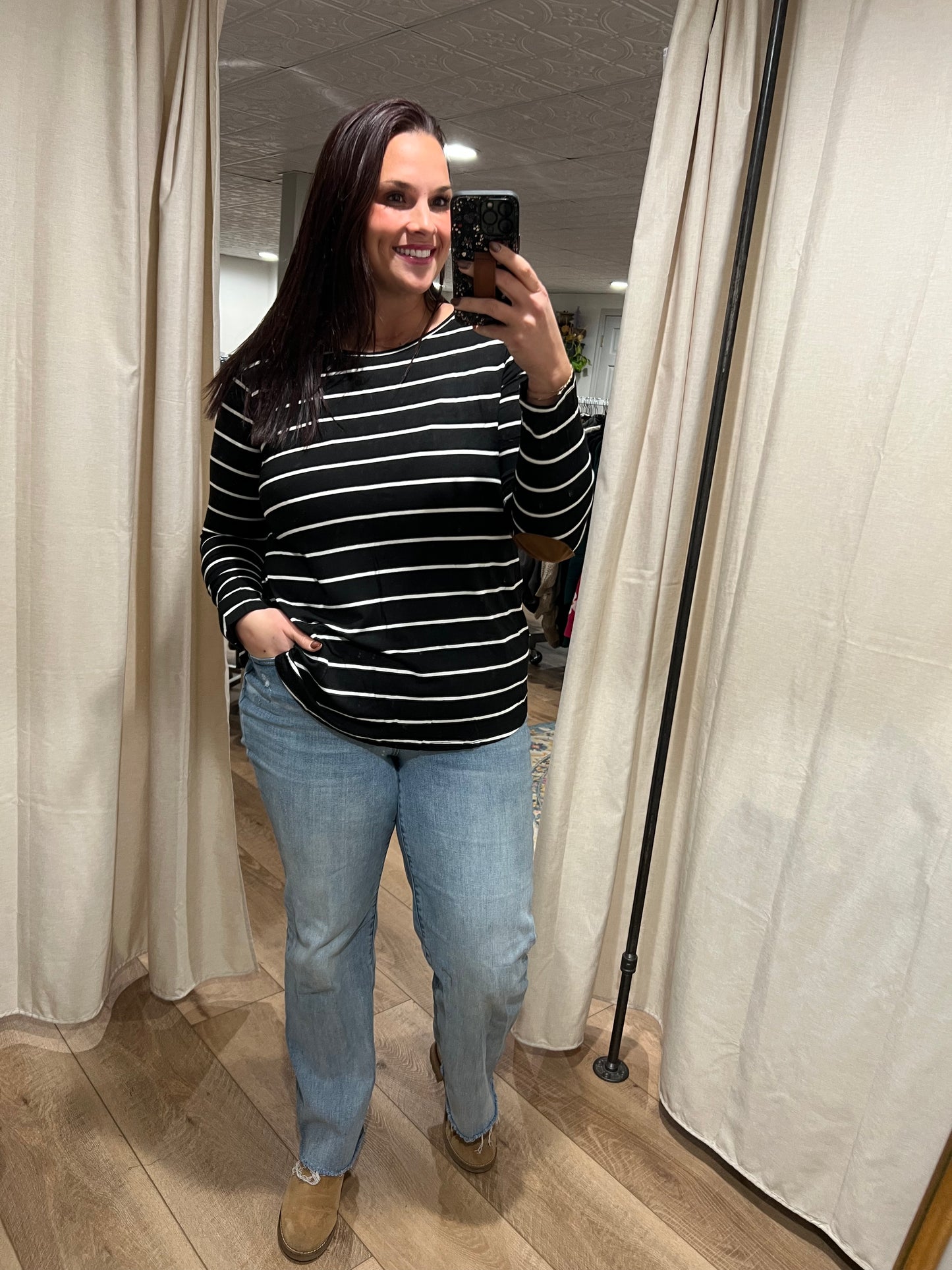 Black / Ivory Stripe with Elbow Patch