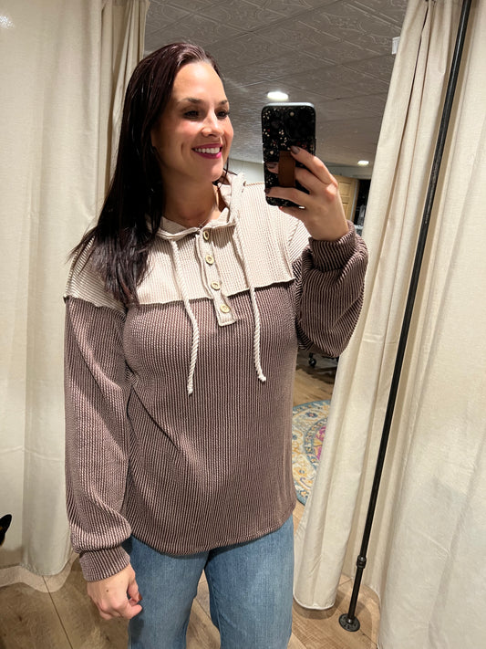 Color Block Ribbed Hoodie (2 Colors)