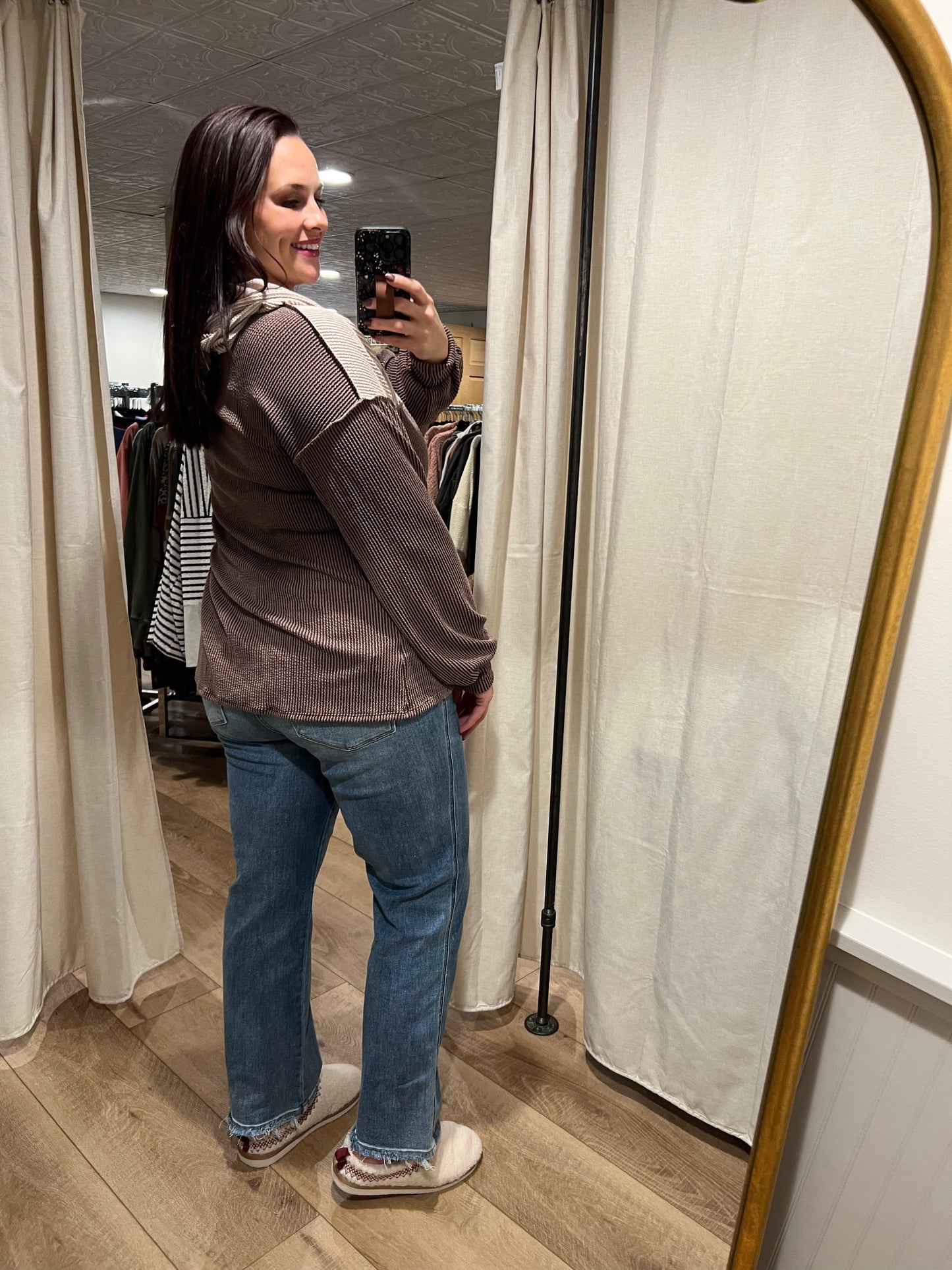 Color Block Ribbed Hoodie (2 Colors)