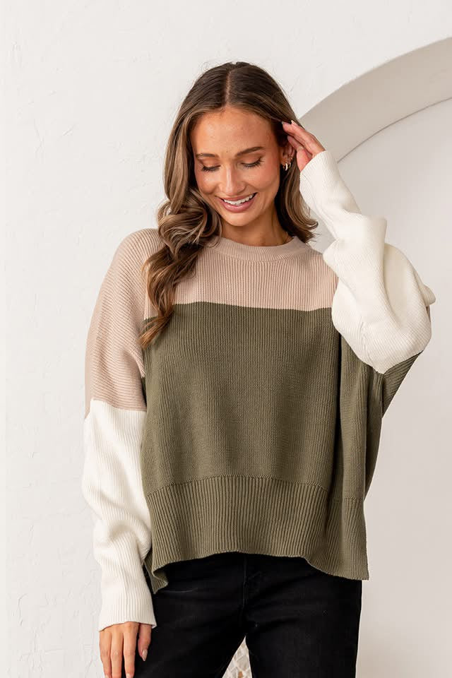Olive / Taupe Striped Sweater