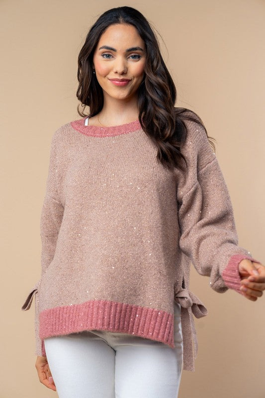 Dark Blush Glitter Sweater with Tie