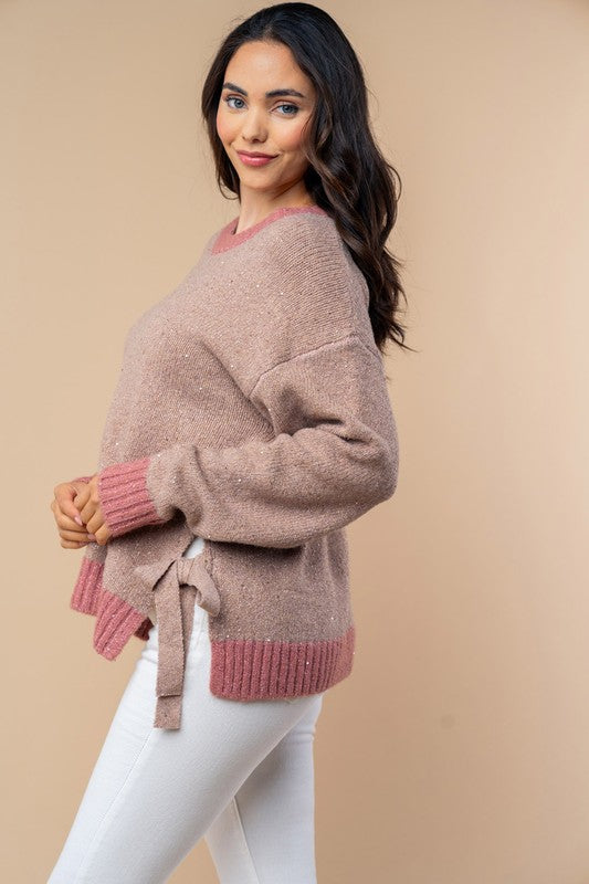 Dark Blush Glitter Sweater with Tie