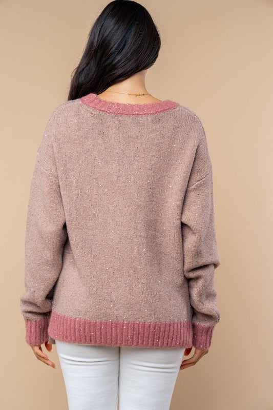 Dark Blush Glitter Sweater with Tie