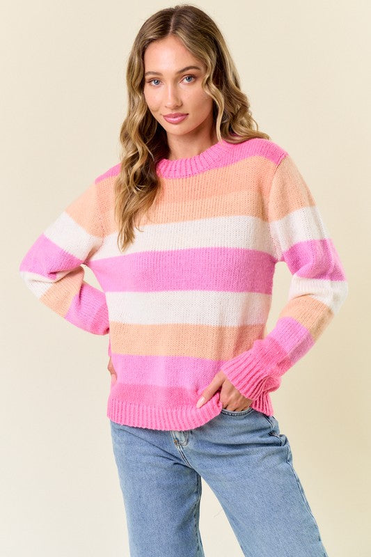 Fuchsia / Coral Striped Sweater