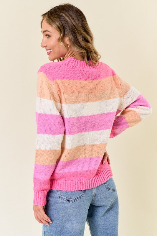 Fuchsia / Coral Striped Sweater