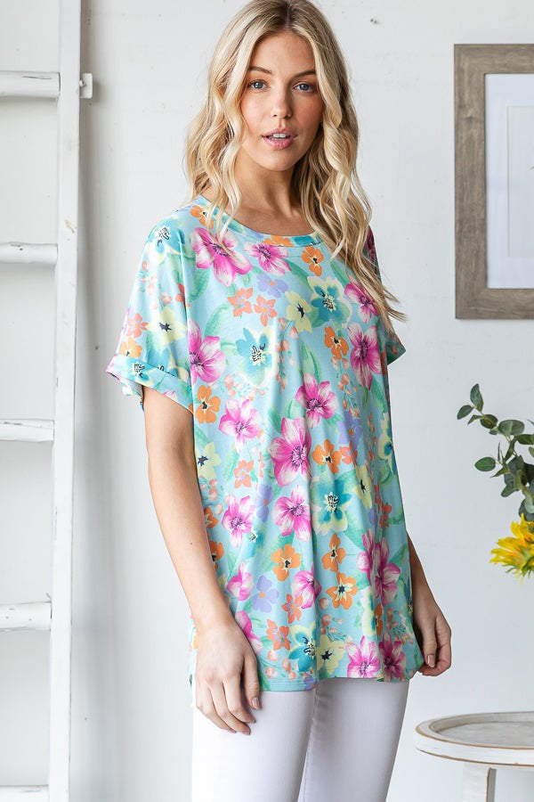 Teal Floral Short Sleeve