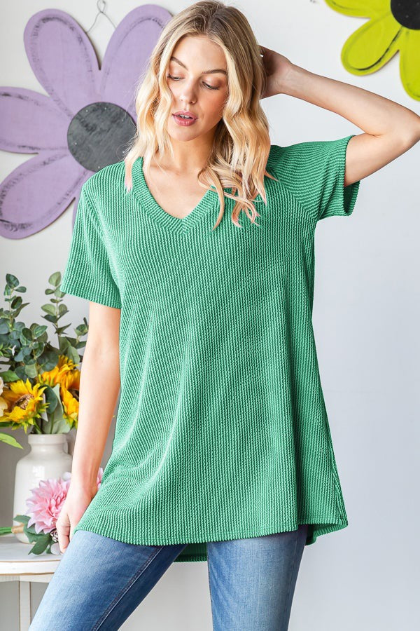 Kelly Green Ribbed Short Sleeve