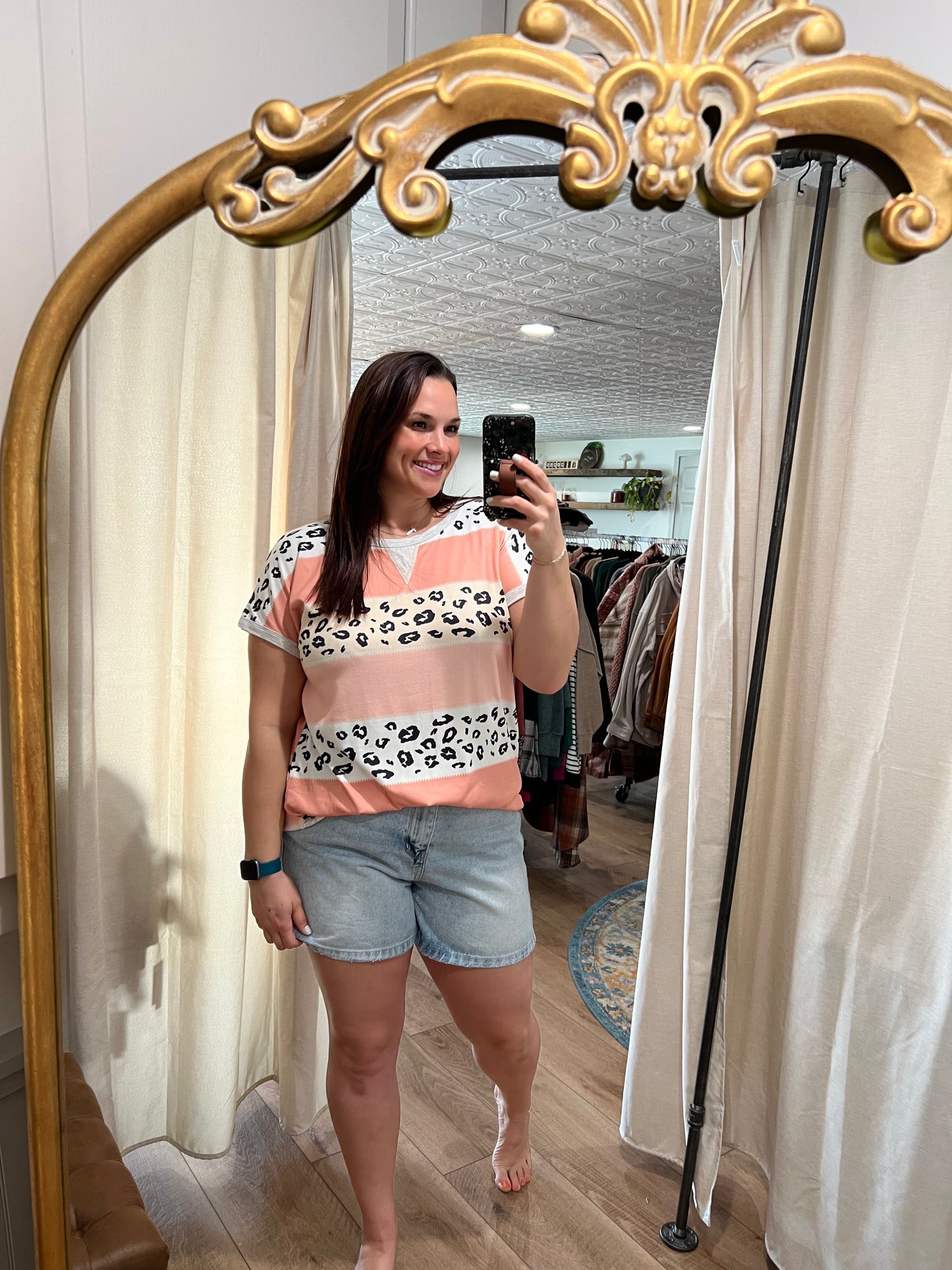 Peach Leopard Short Sleeve