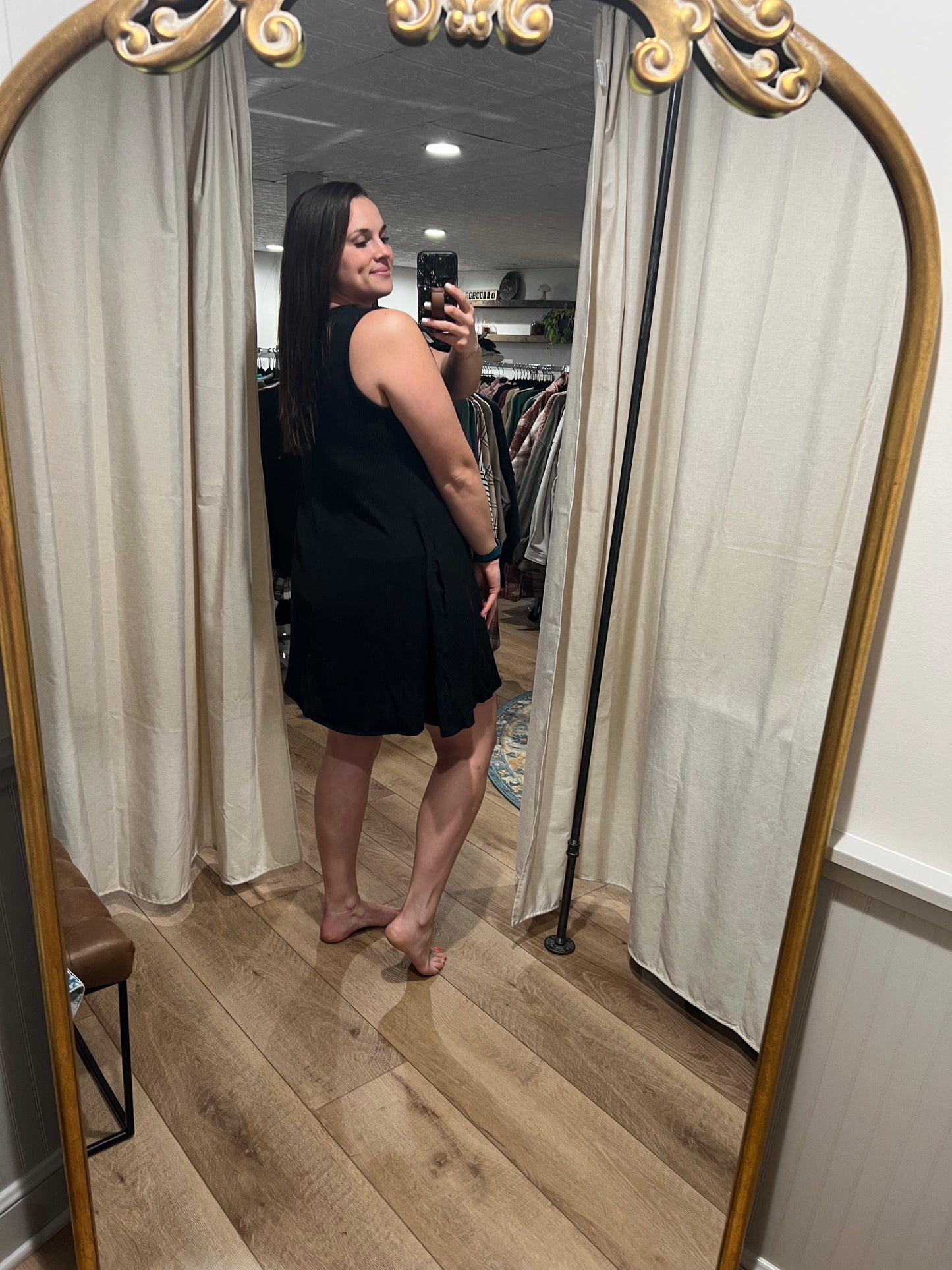 Black Ribbed Dress with Pockets