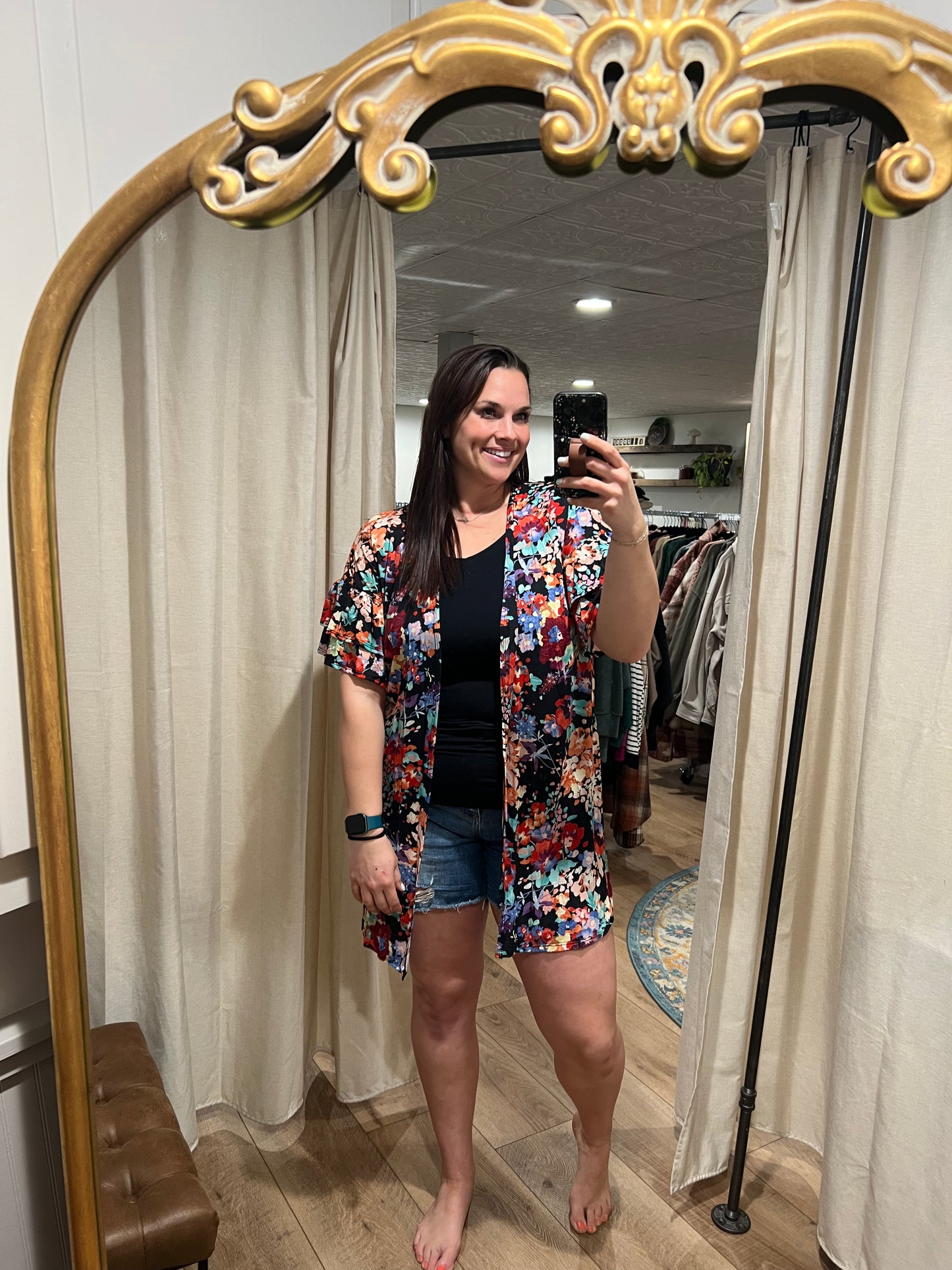 Black Floral Kimono