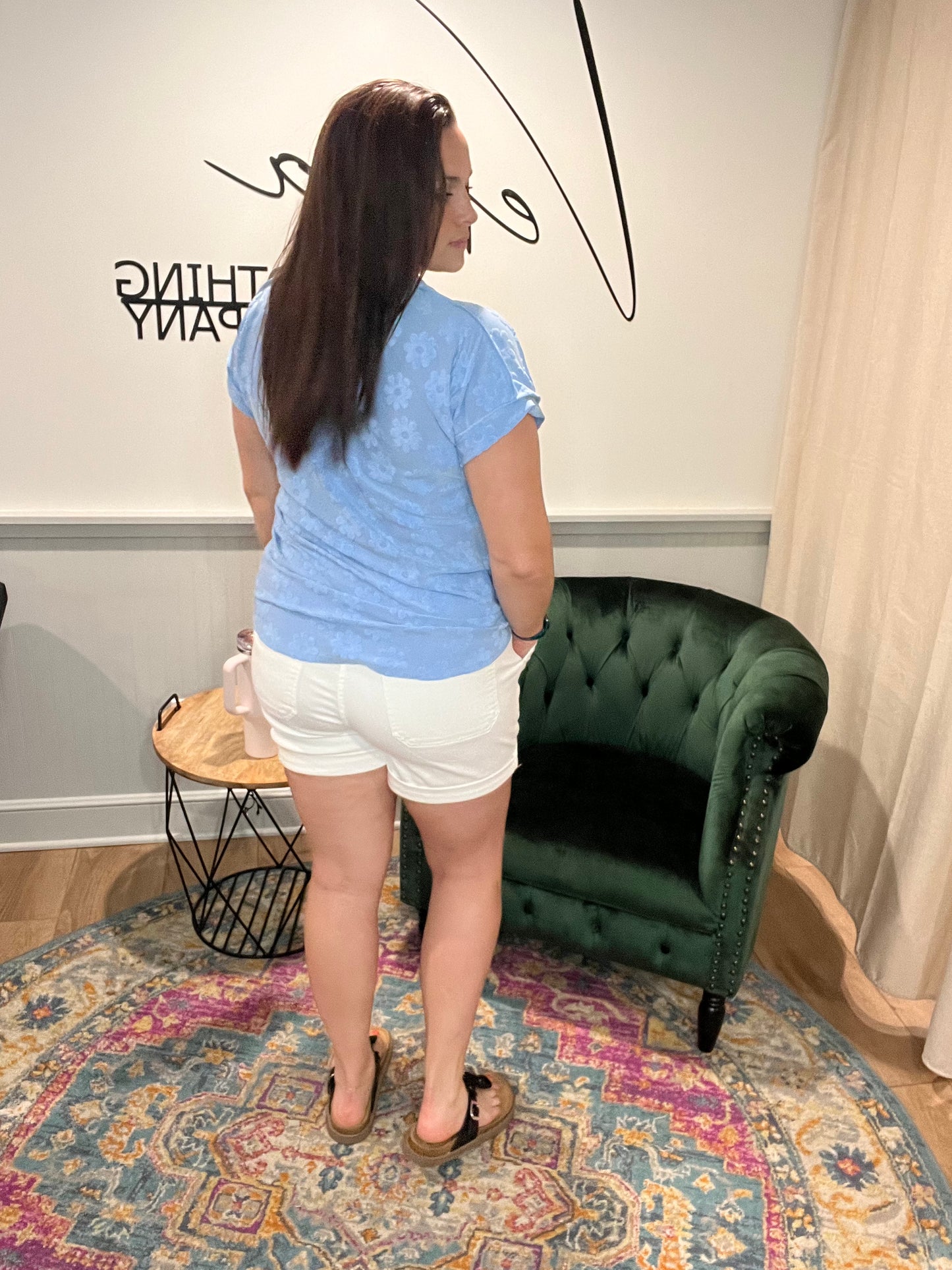 Light Blue Terry Floral Short Sleeve
