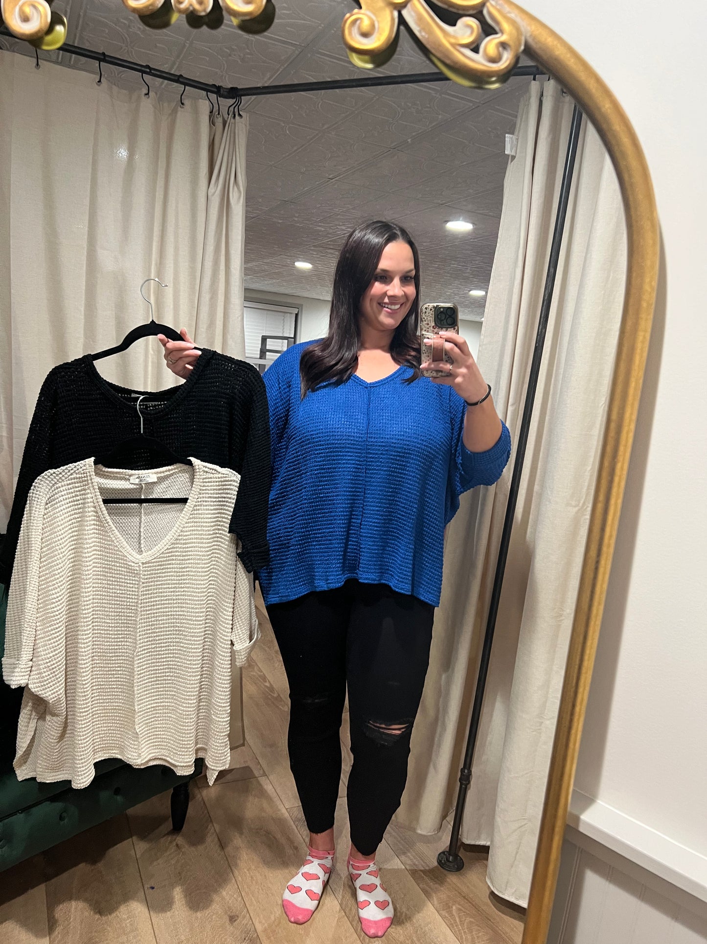 3/4 Sleeve Waffle Knit (3 Colors)