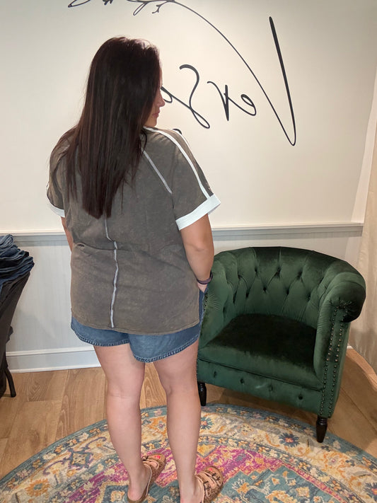 Brown Mineral Wash with Reverse Stitching