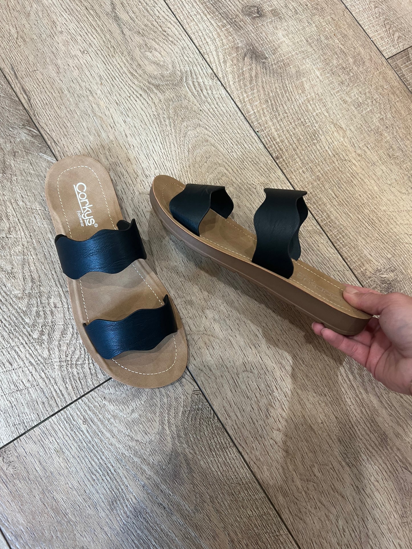 Corkys Black Wishy Washy Sandals