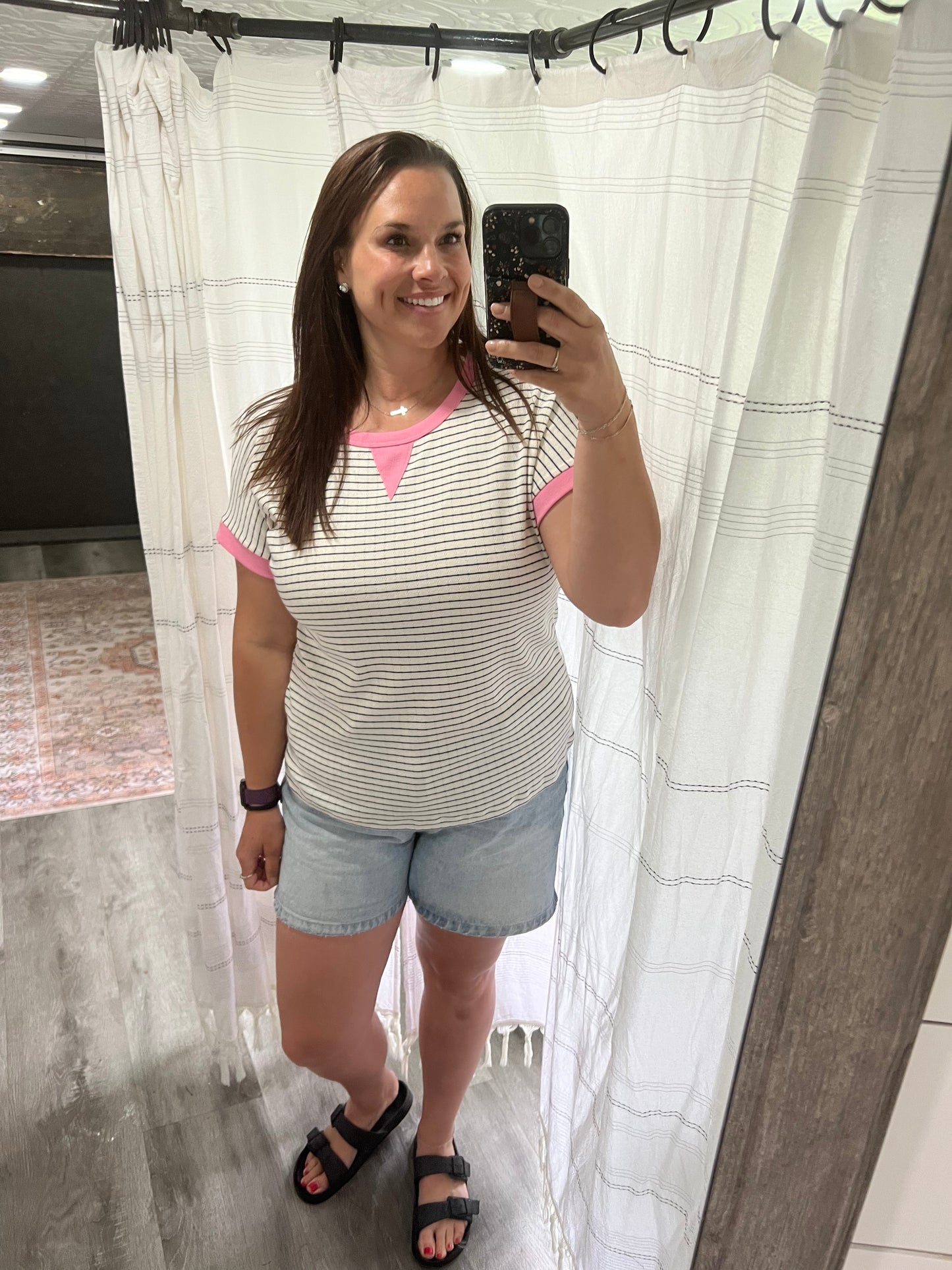 Pointelle Striped Short Sleeve (2 Colors)