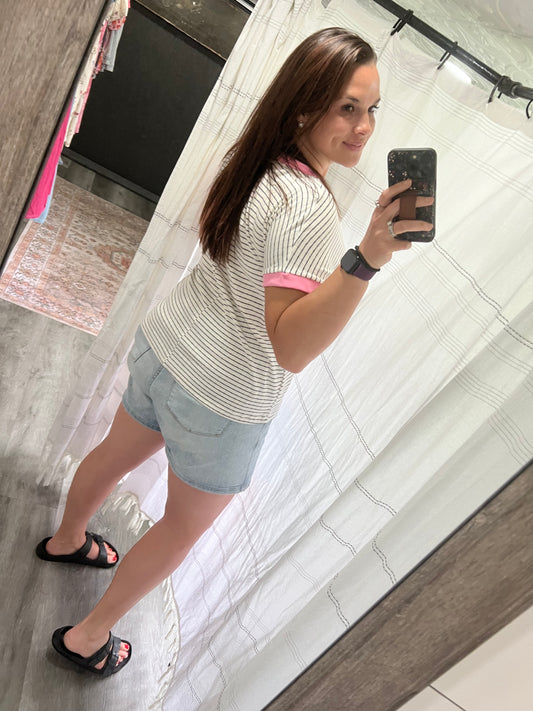 Pointelle Striped Short Sleeve (2 Colors)