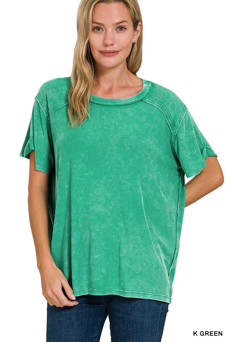 Mineral Washed Ribbed Short Sleeve (3 Colors)