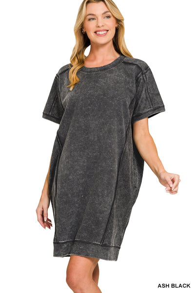 Mineral Wash Dress with Pockets (3 Colors)