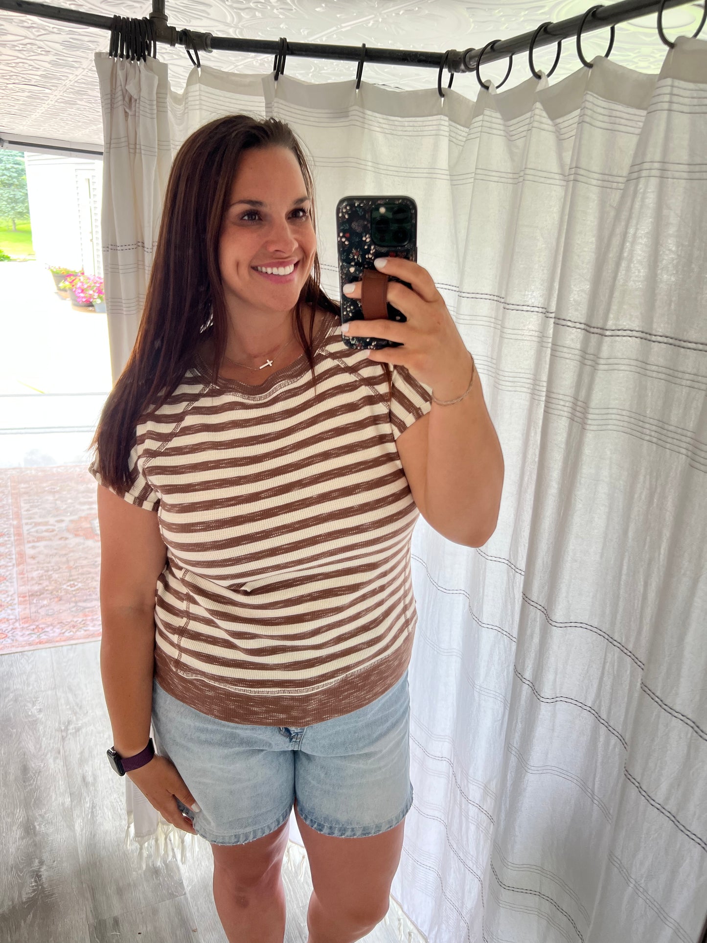 Mocha Striped Waffle Knit