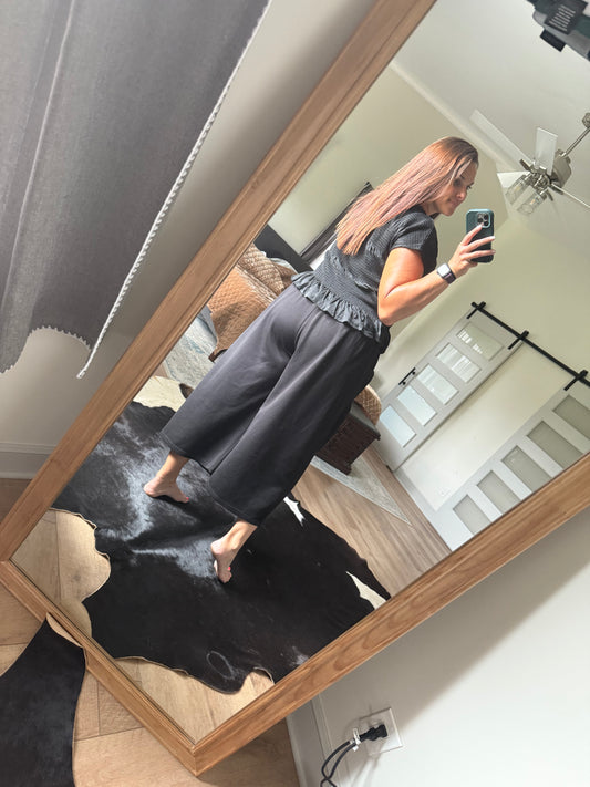 Black Smocked Ruffle Pant & Shirt Set