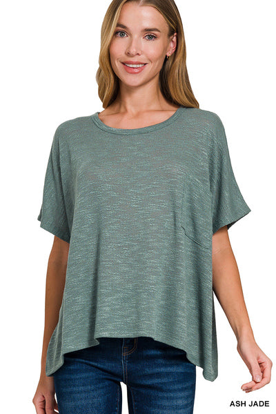 Oversized Hacci Short Sleeve with Pocket (3 Colors)