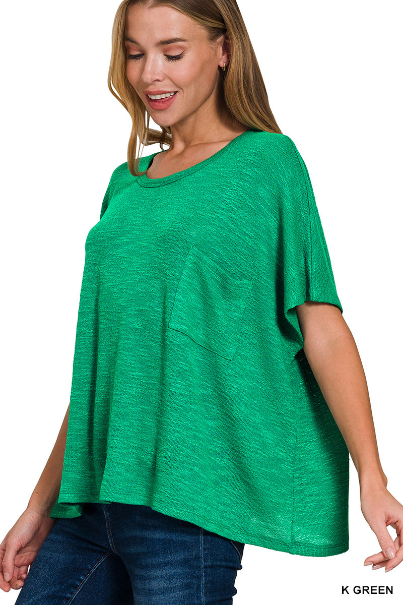 Oversized Hacci Short Sleeve with Pocket (3 Colors)