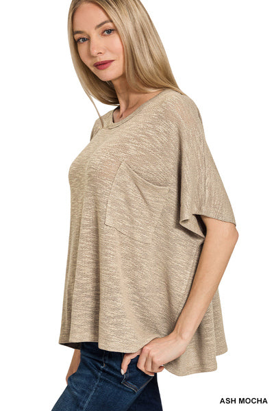 Oversized Hacci Short Sleeve with Pocket (3 Colors)