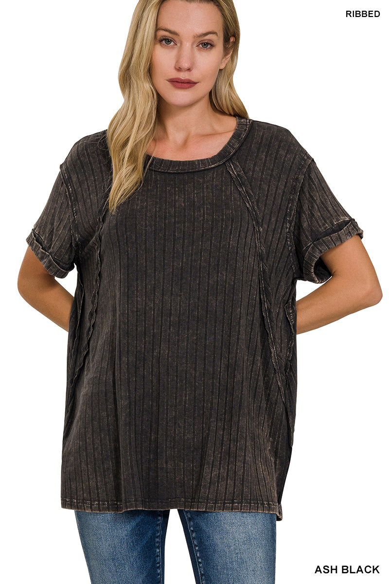Mineral Washed Ribbed Short Sleeve (2 Colors)