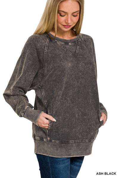 Mineral Washed Crewneck with Pockets (3 Colors)