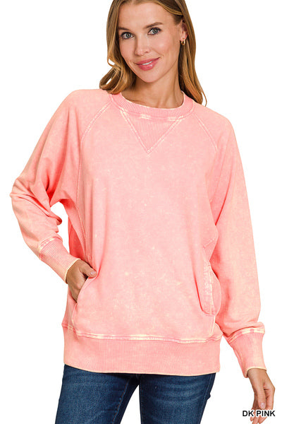 Mineral Washed Crewneck with Pockets (3 Colors)