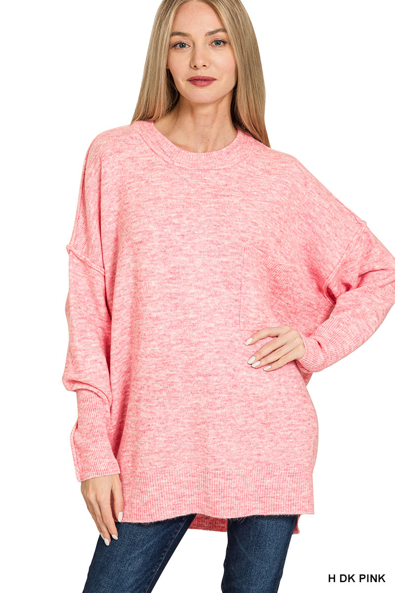 Melange Hi Low Pocket Sweater (3 Colors)