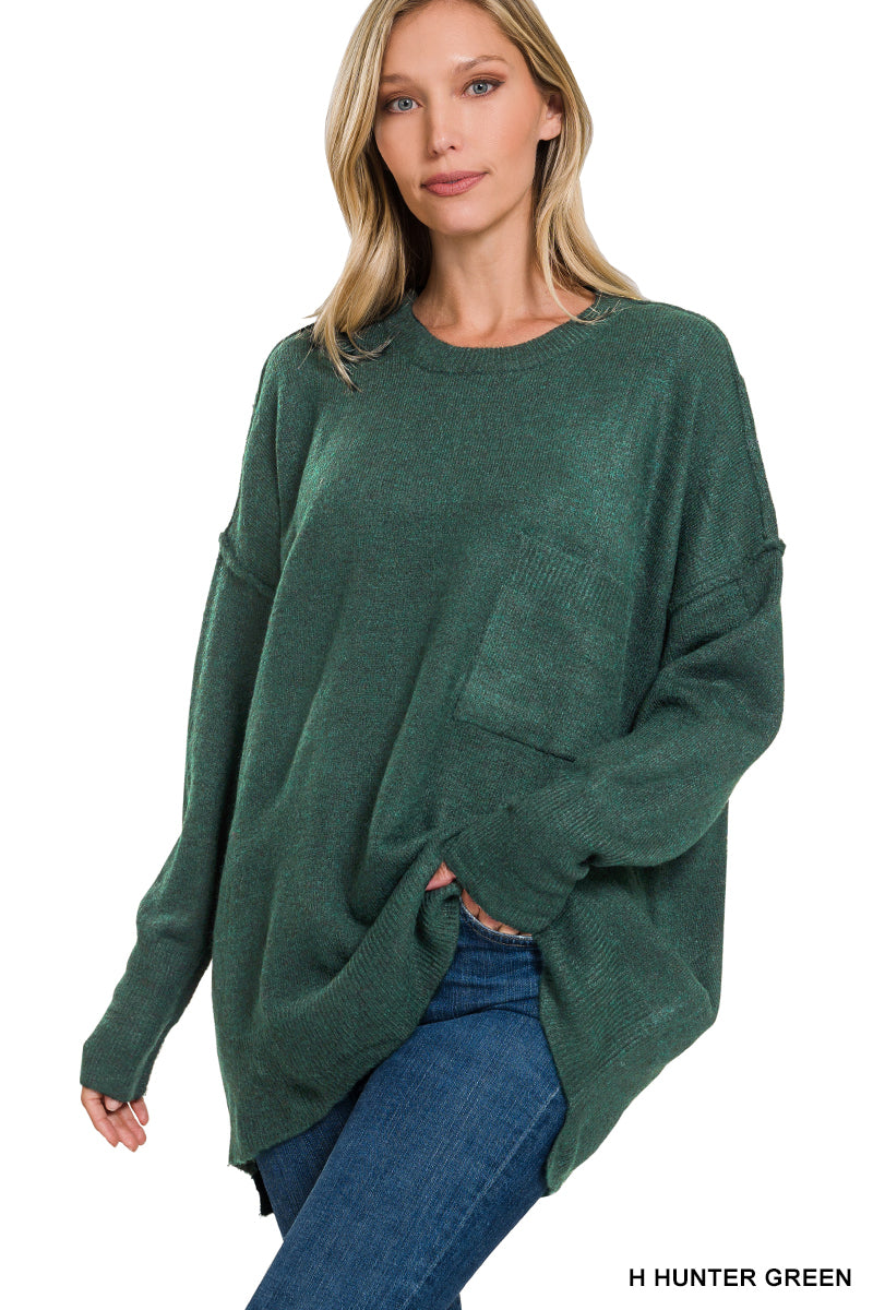Melange Hi Low Pocket Sweater (3 Colors)