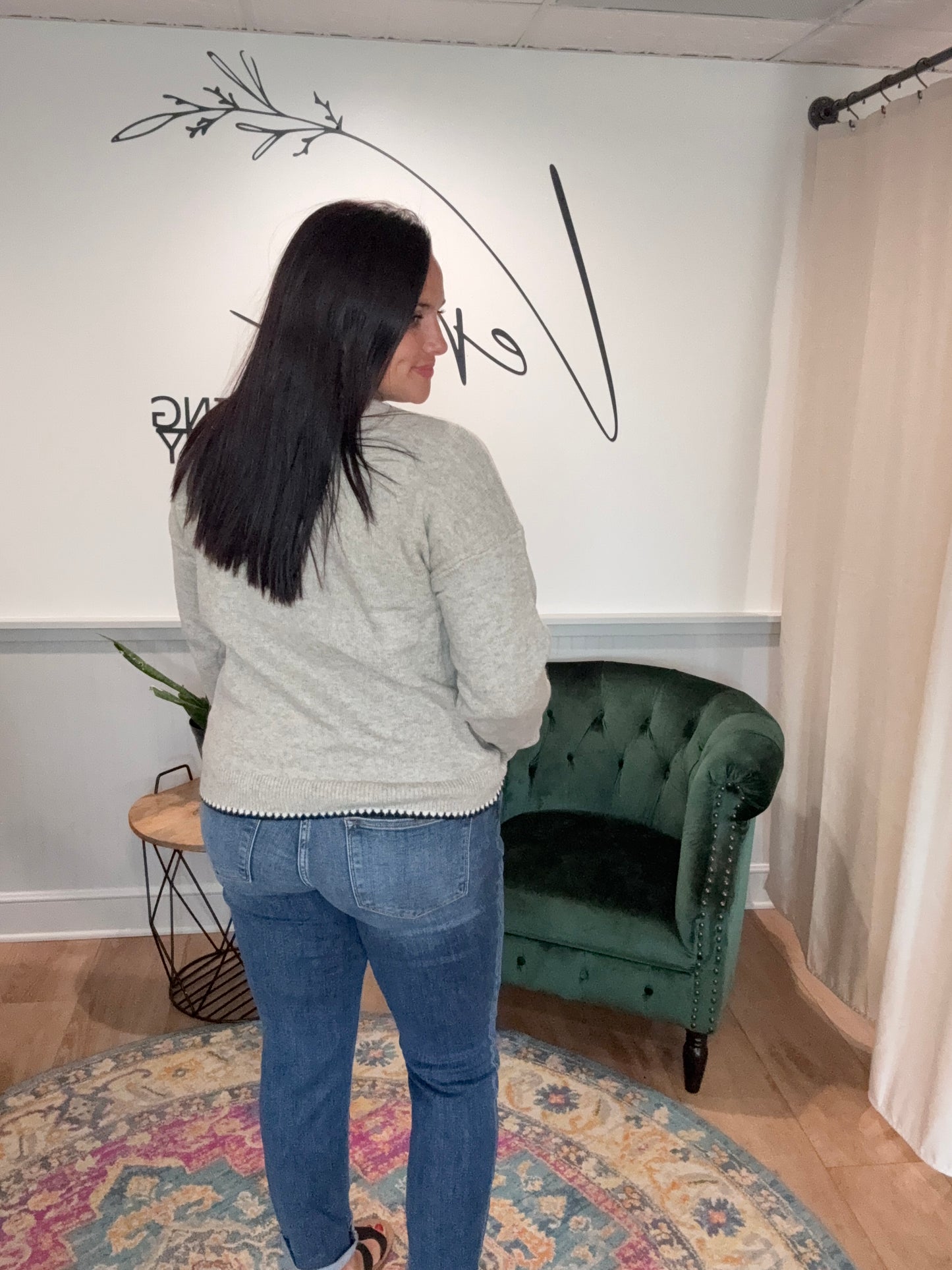 Oatmeal Blanket Stitch Trim Sweater