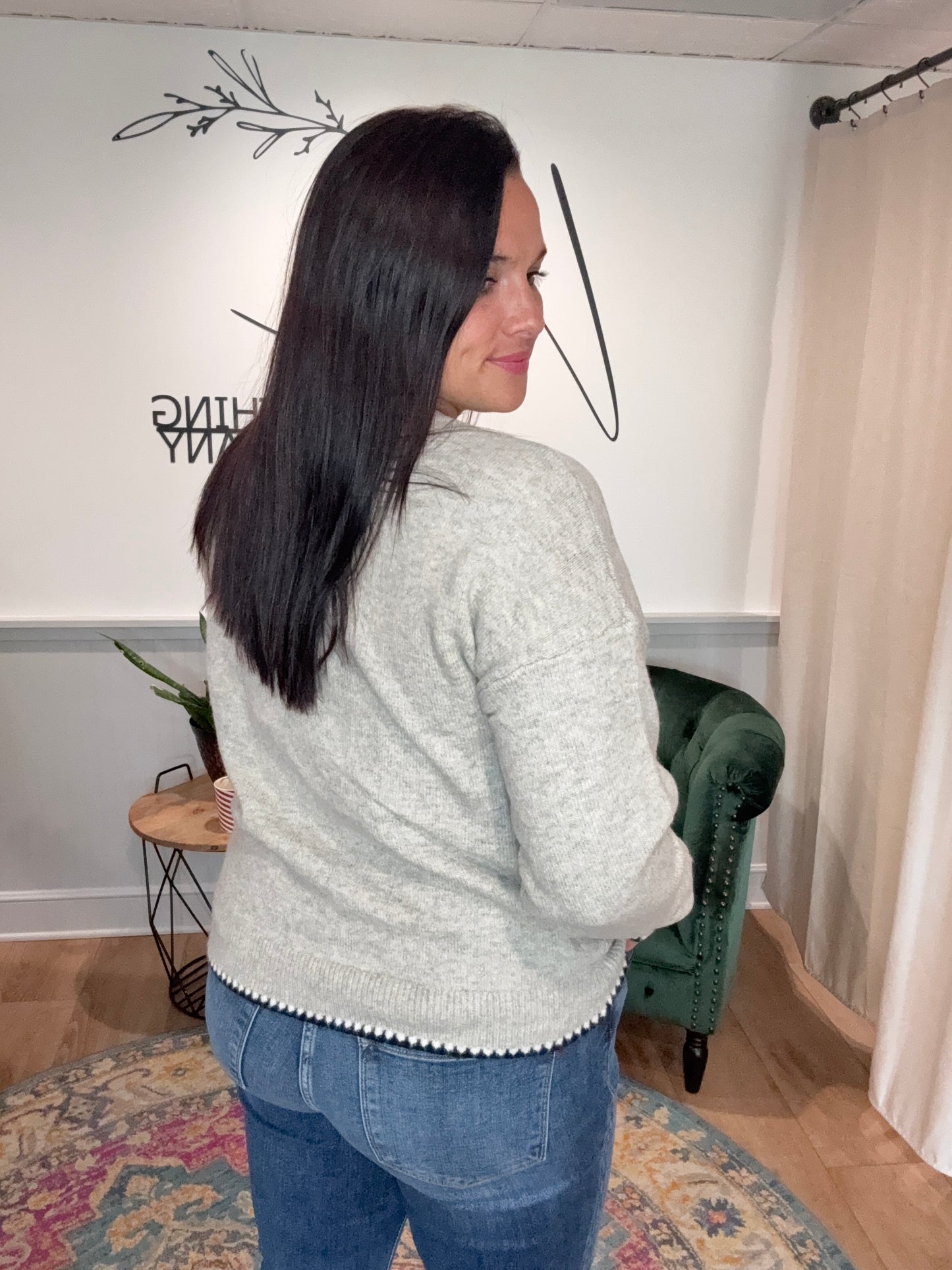 Oatmeal Blanket Stitch Trim Sweater