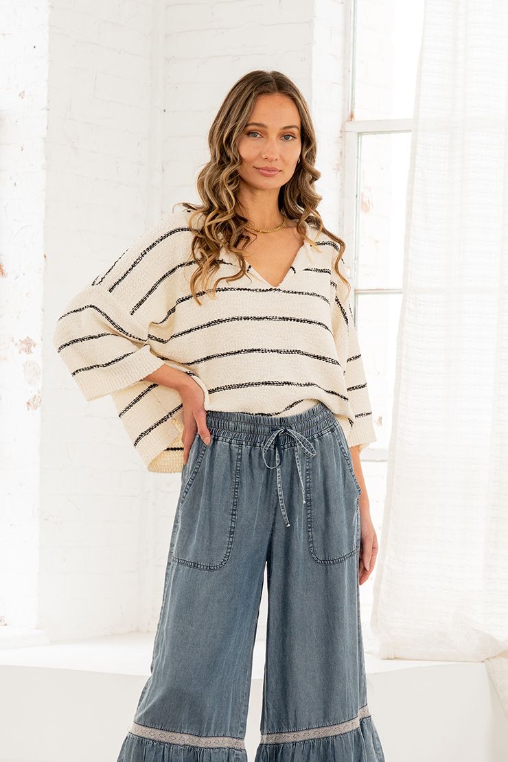 Ivory / Black Stripe Sweater