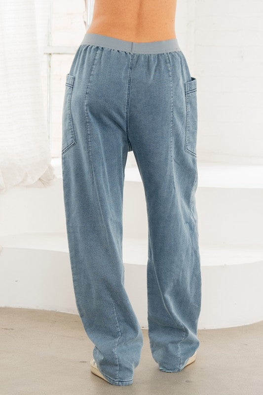 Wide Leg Elastic Waist Denim Pants