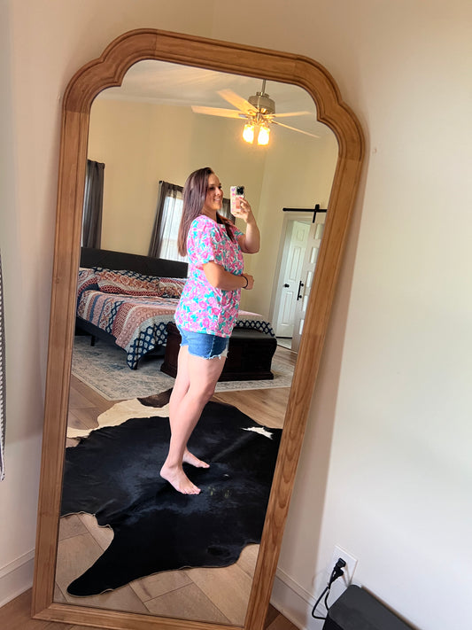 Pink / Teal Floral Short Sleeve