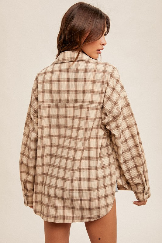 Taupe Plaid Button Down Jacket