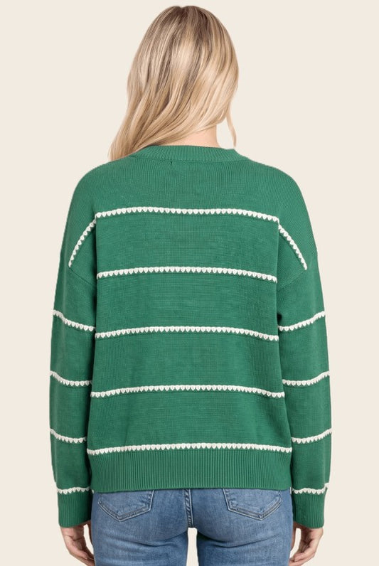 Staccato Green Blanket Stitch Sweater