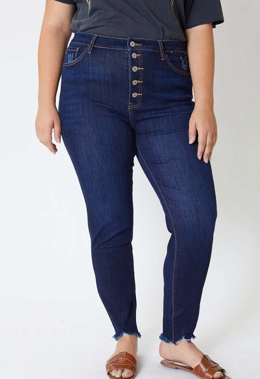 Vaqueros pitillo de talle alto con lavado oscuro Kancan