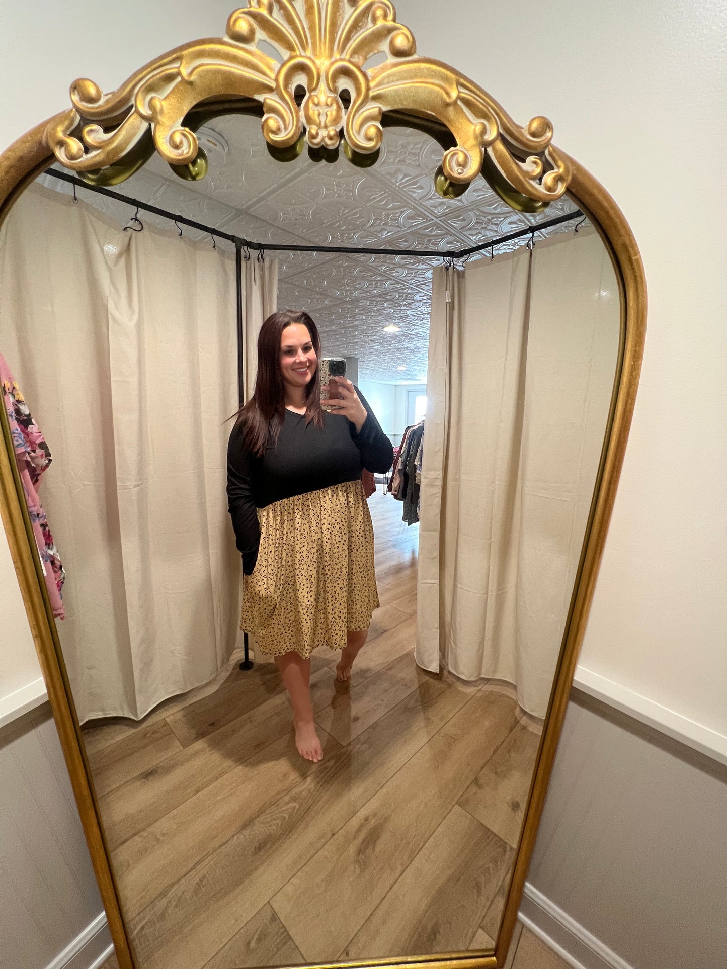 Vestido de manga larga de leopardo